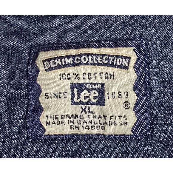 Lee Denim Collection 100% Cotton Blue Button-Up Shirt XL With 4-Shift Team Logo - Picture 6 of 6
